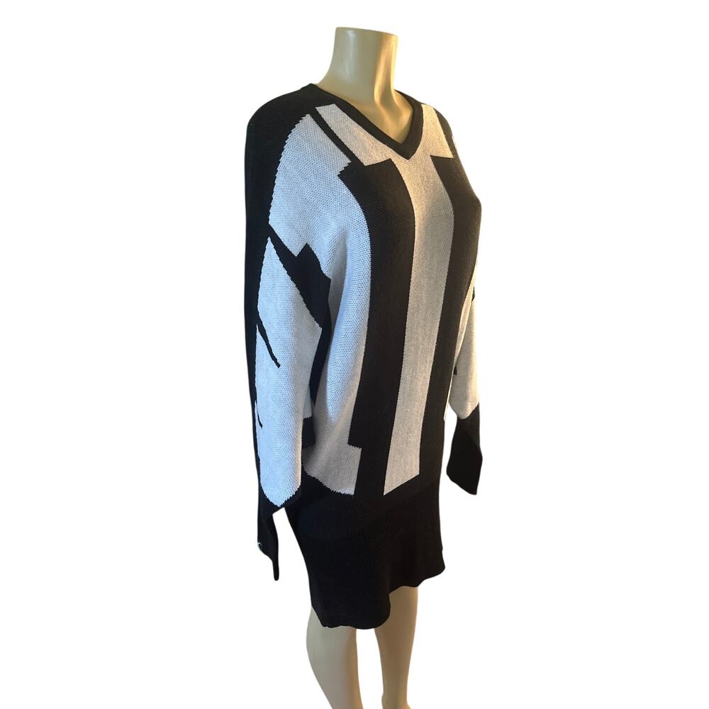 Women XL Killstar Witchery Witch Black White Sweater Dress V-Neck Goth Pullover